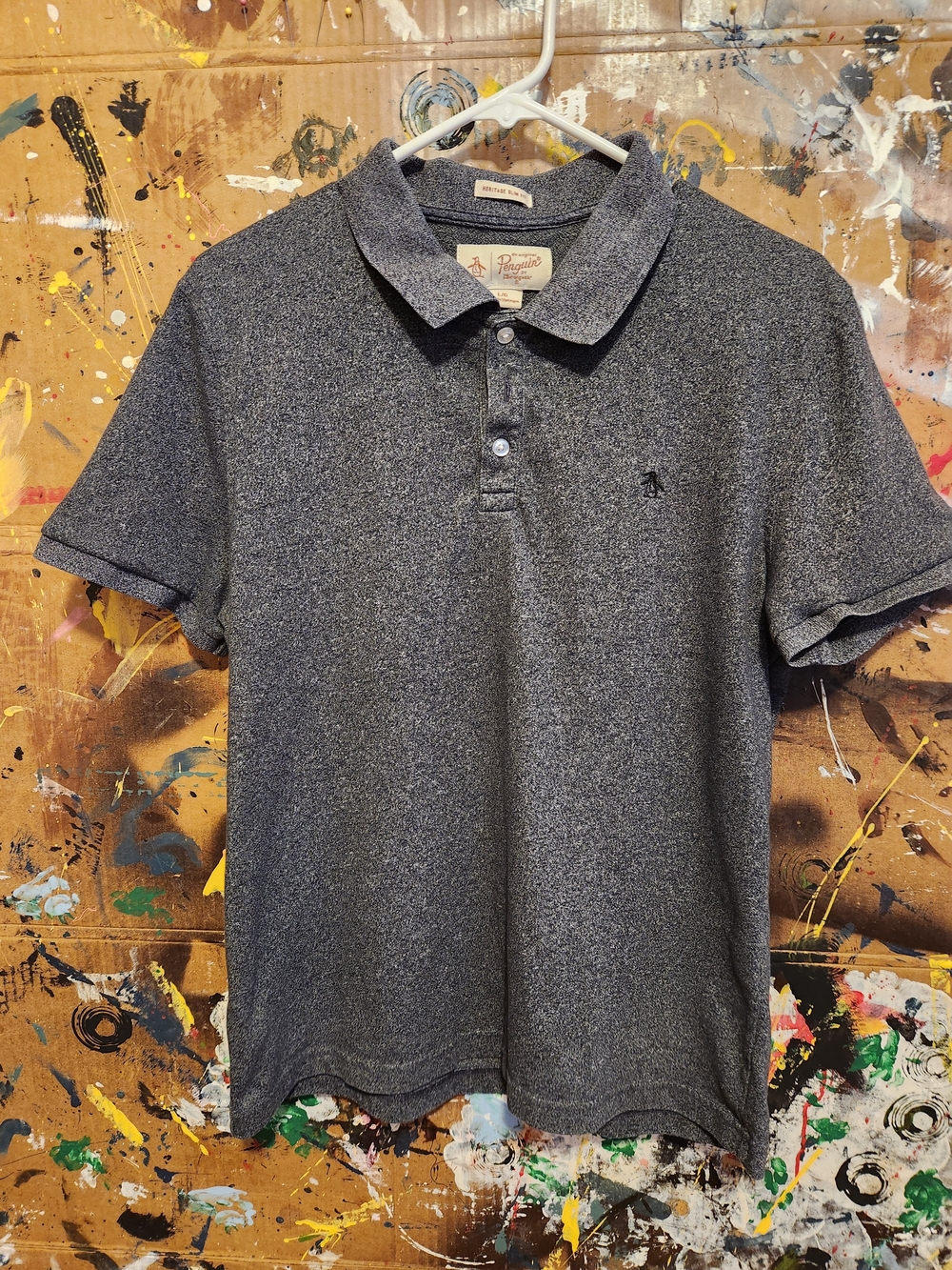 Original Penguin Men’s Heathered Navy Grey Polo